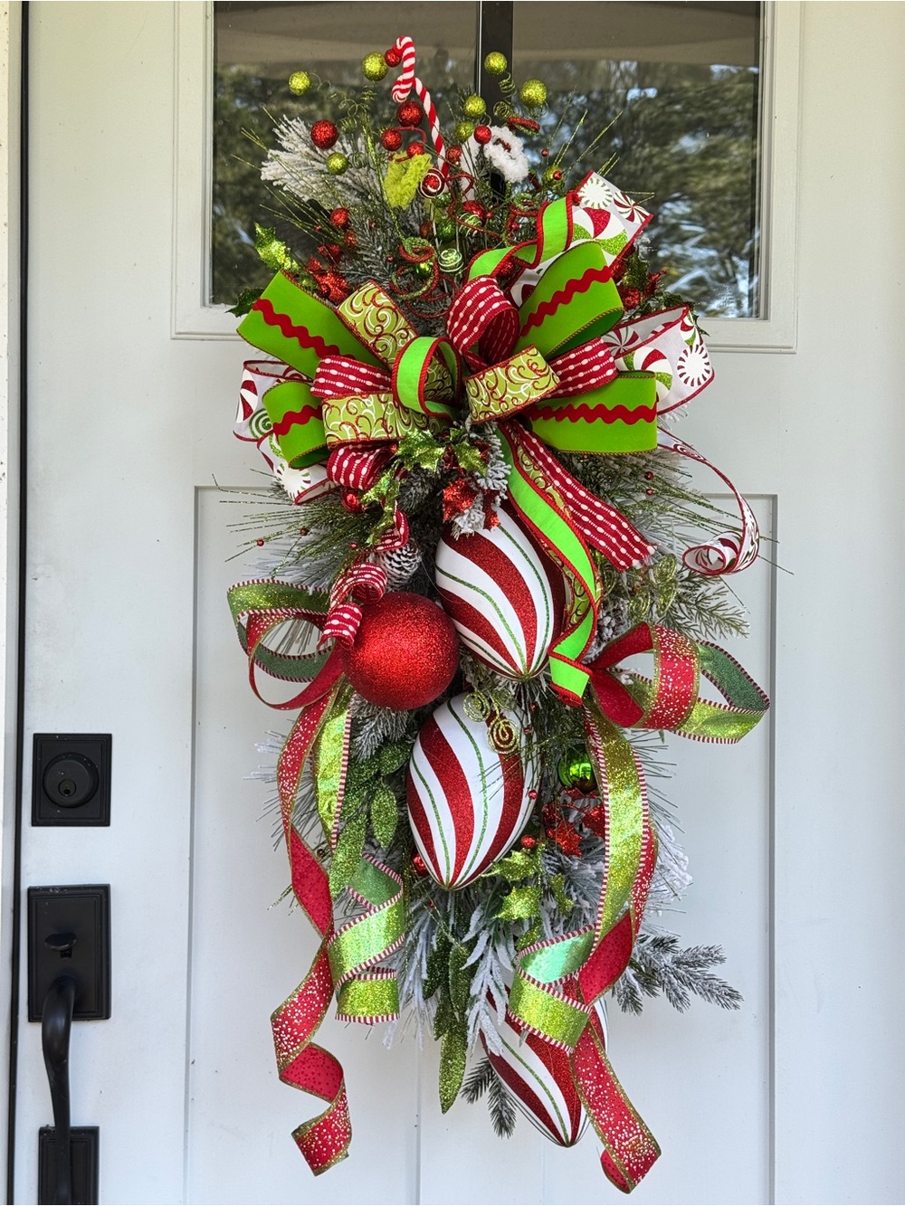 Whimsical Red, White & Lime Green Ornament Wreath